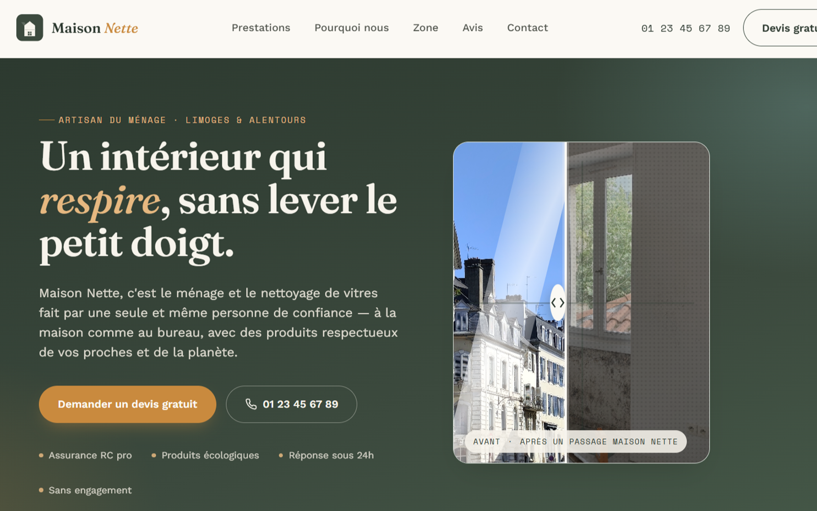 Aperçu du modèle Éclat & Sérénité, site pour entreprises de propreté